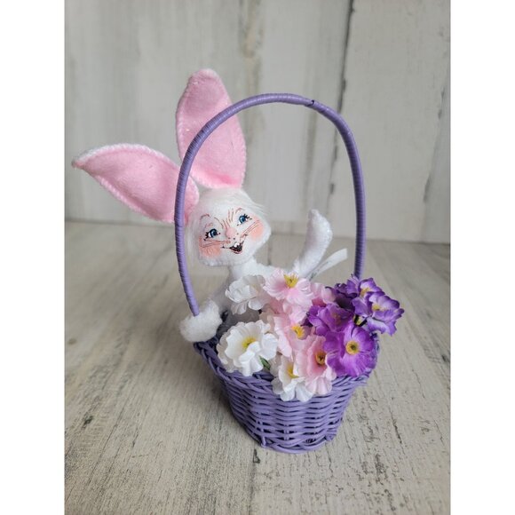 Annalee Easter bunny wicker basket spring flower home decor - Picture 2 of 7